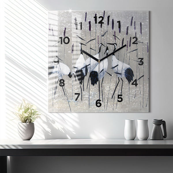Orologio quadrato in vetro Gru tra le canne