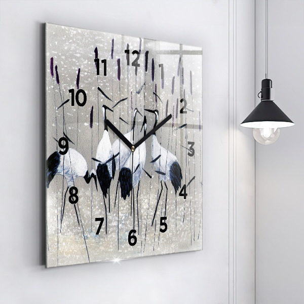 Orologio quadrato in vetro Gru tra le canne