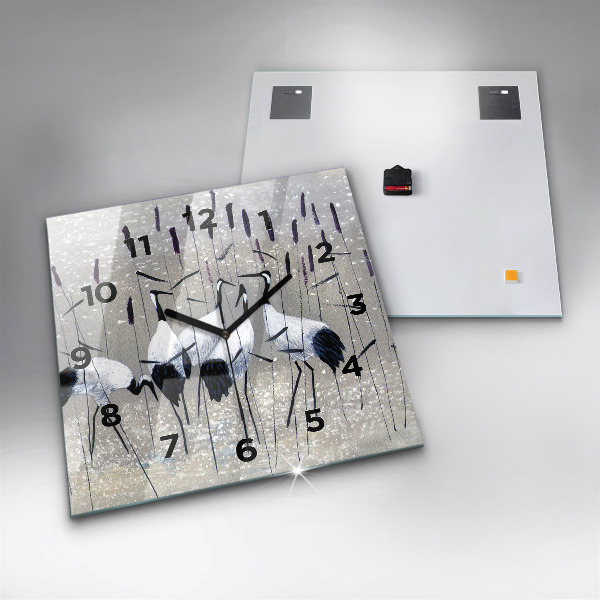 Orologio quadrato in vetro Gru tra le canne