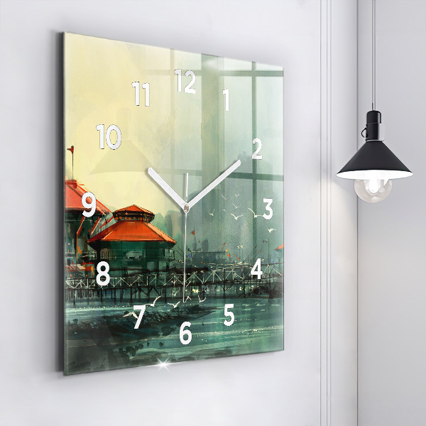 Orologio quadrato in vetro Villaggio di pescatori