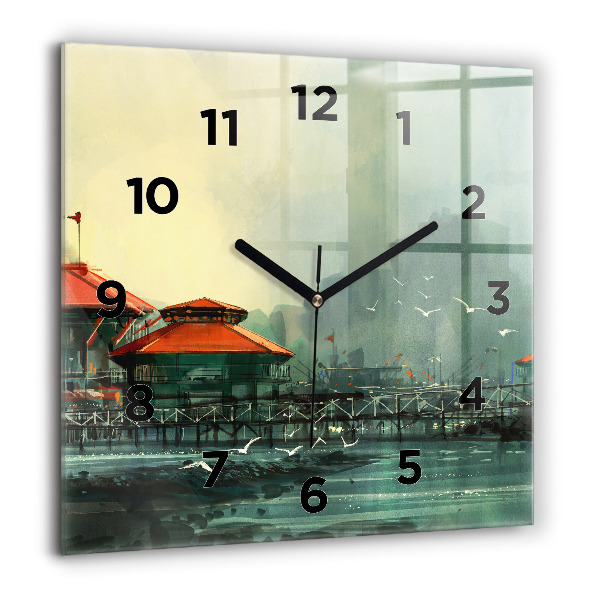 Orologio quadrato in vetro Villaggio di pescatori