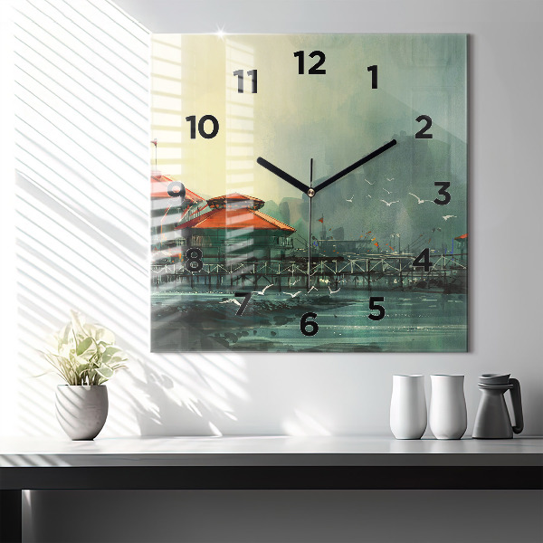 Orologio quadrato in vetro Villaggio di pescatori