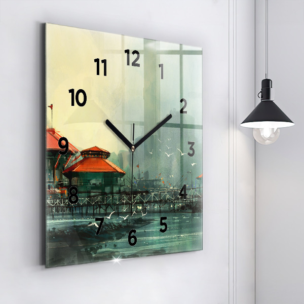 Orologio quadrato in vetro Villaggio di pescatori