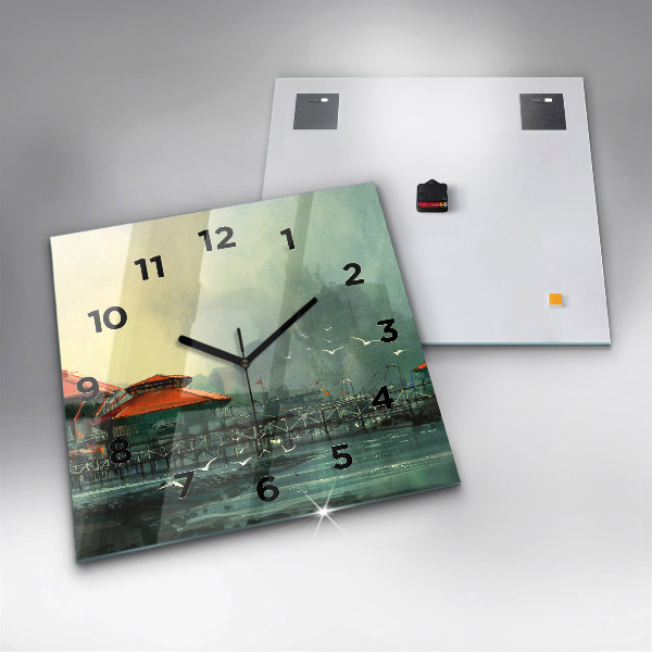 Orologio quadrato in vetro Villaggio di pescatori