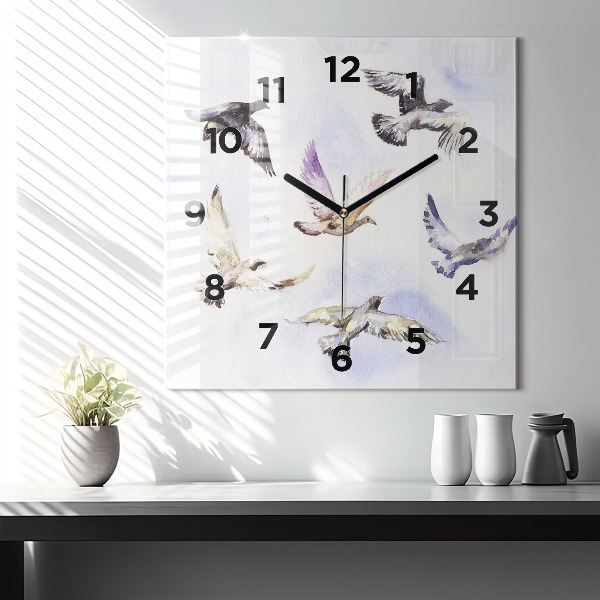 Orologio quadrato in vetro Uccelli volanti