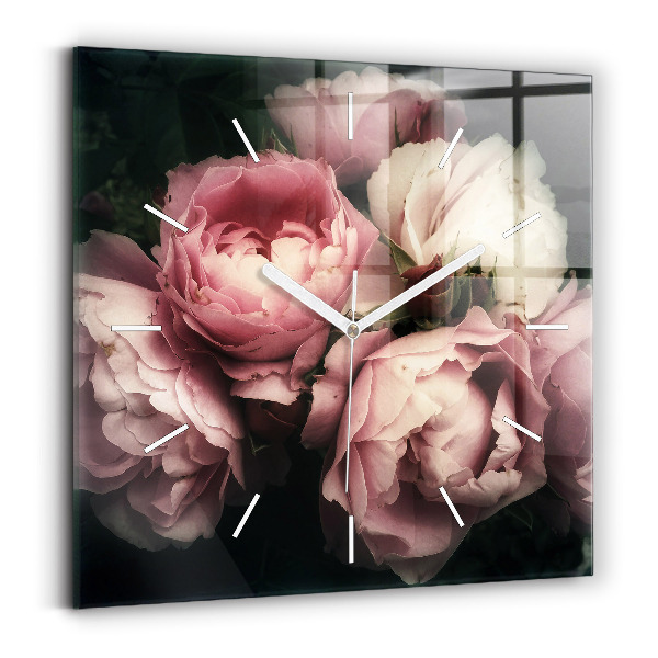 Orologio quadrato in vetro Mazzo di rose rosa