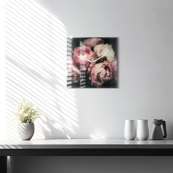 Orologio quadrato in vetro Mazzo di rose rosa