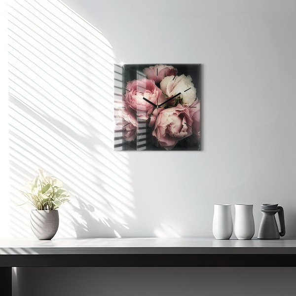 Orologio quadrato in vetro Mazzo di rose rosa