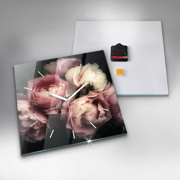 Orologio quadrato in vetro Mazzo di rose rosa