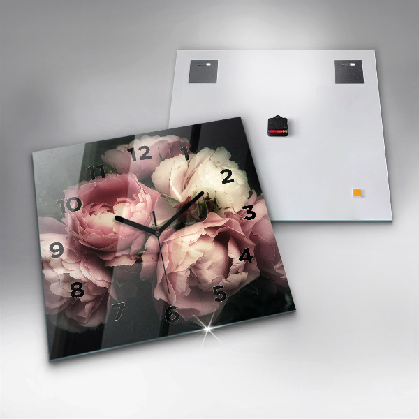 Orologio quadrato in vetro Mazzo di rose rosa