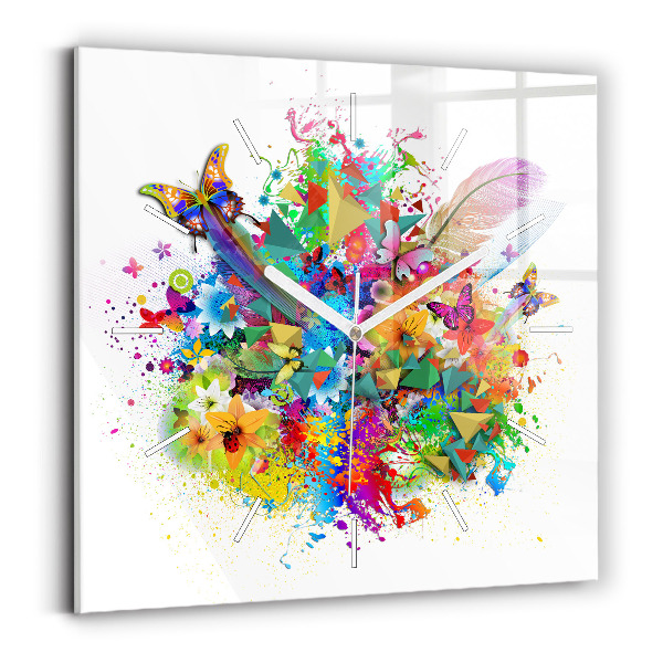 Orologio quadrato in vetro Armonia floreale con farfalle