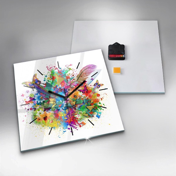 Orologio quadrato in vetro Armonia floreale con farfalle