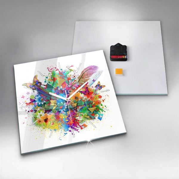 Orologio quadrato in vetro Armonia floreale con farfalle