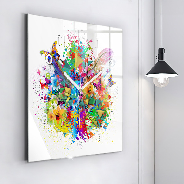 Orologio quadrato in vetro Armonia floreale con farfalle