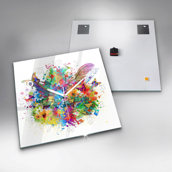 Orologio quadrato in vetro Armonia floreale con farfalle