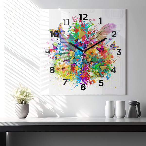 Orologio quadrato in vetro Armonia floreale con farfalle