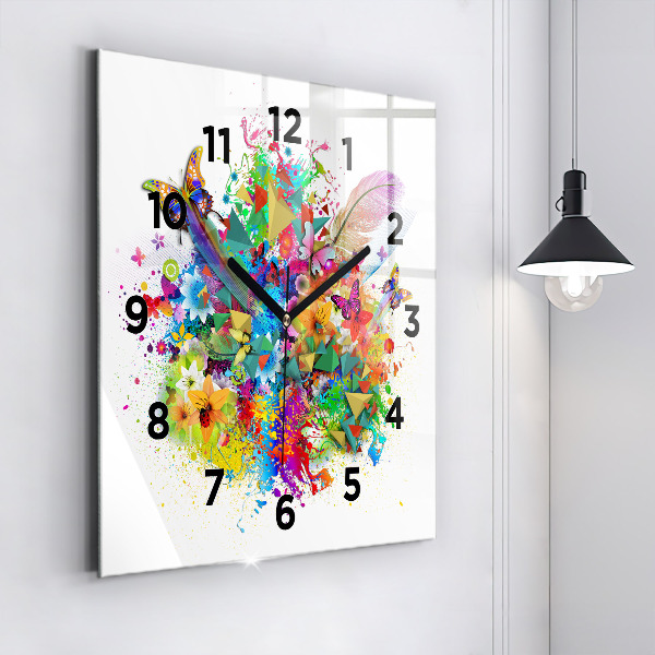 Orologio quadrato in vetro Armonia floreale con farfalle