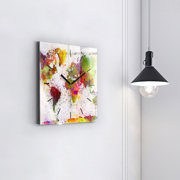 Orologio quadrato in vetro Mappa del mondo ad acquerello