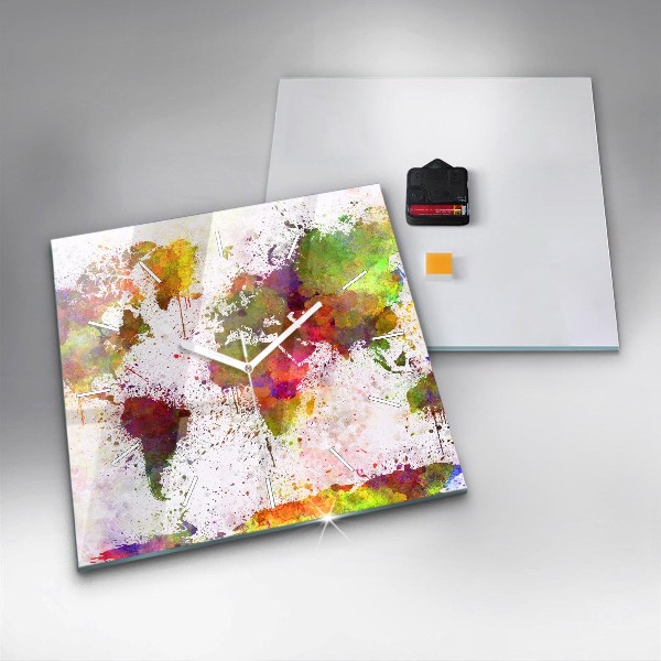 Orologio quadrato in vetro Mappa del mondo ad acquerello