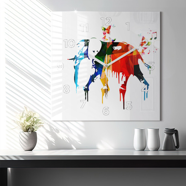 Orologio quadrato in vetro Elefante dipinto colorato