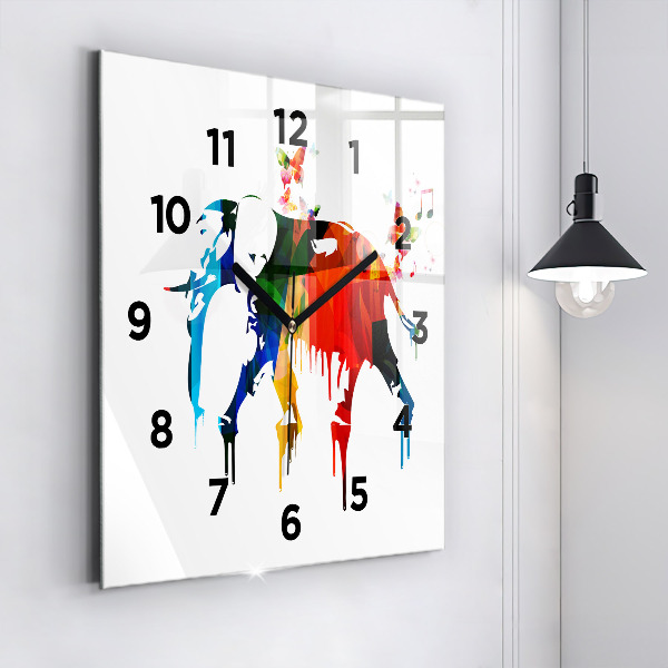 Orologio quadrato in vetro Elefante dipinto colorato