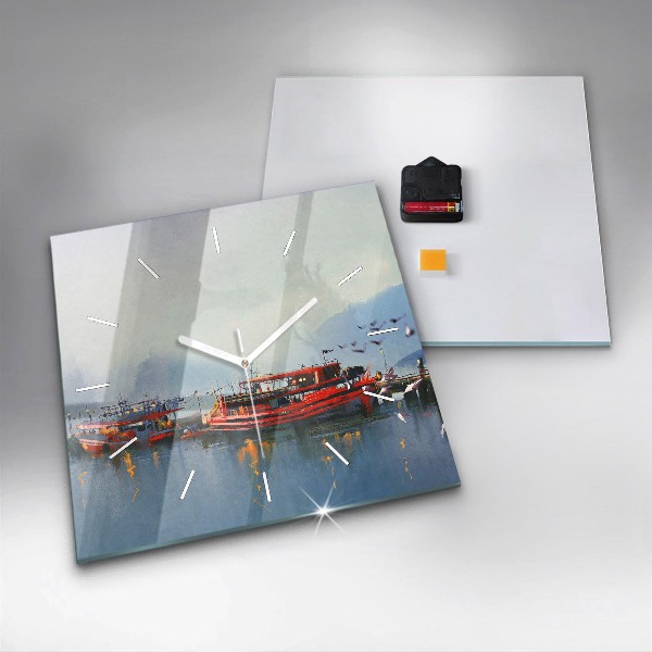 Orologio quadrato in vetro Barca da pesca in porto