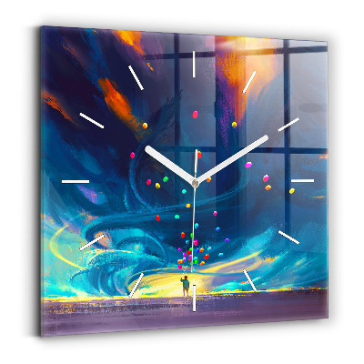 Orologio quadrato in vetro Bambino e palloncini