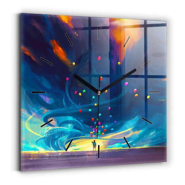 Orologio quadrato in vetro Bambino e palloncini