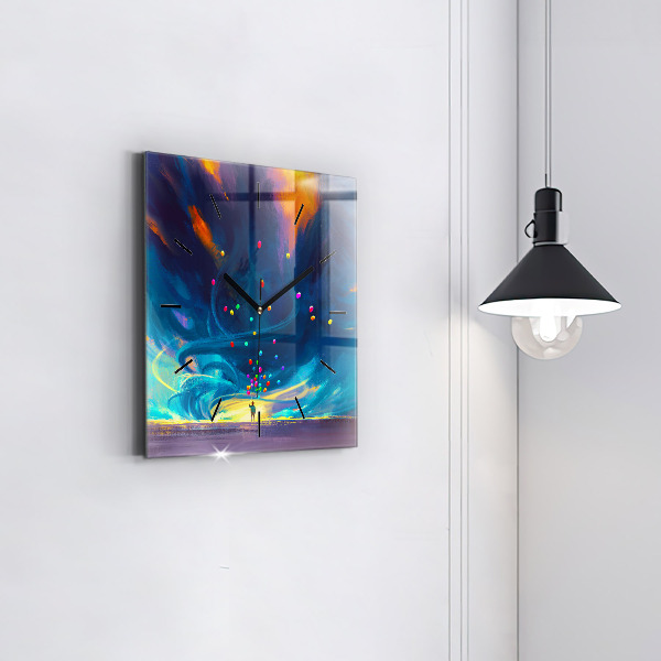 Orologio quadrato in vetro Bambino e palloncini