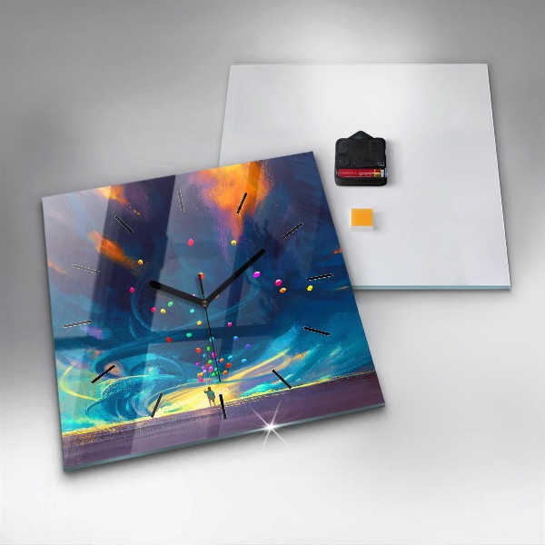 Orologio quadrato in vetro Bambino e palloncini