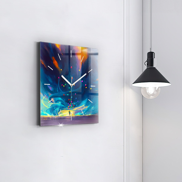 Orologio quadrato in vetro Bambino e palloncini