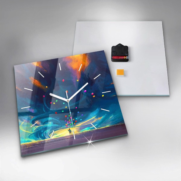 Orologio quadrato in vetro Bambino e palloncini