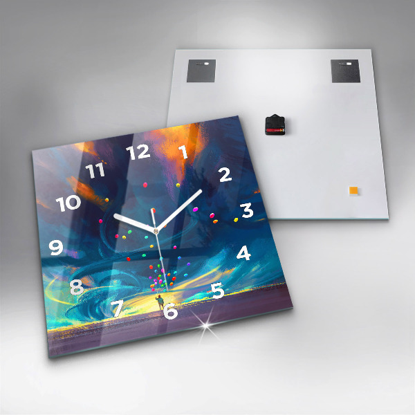 Orologio quadrato in vetro Bambino e palloncini