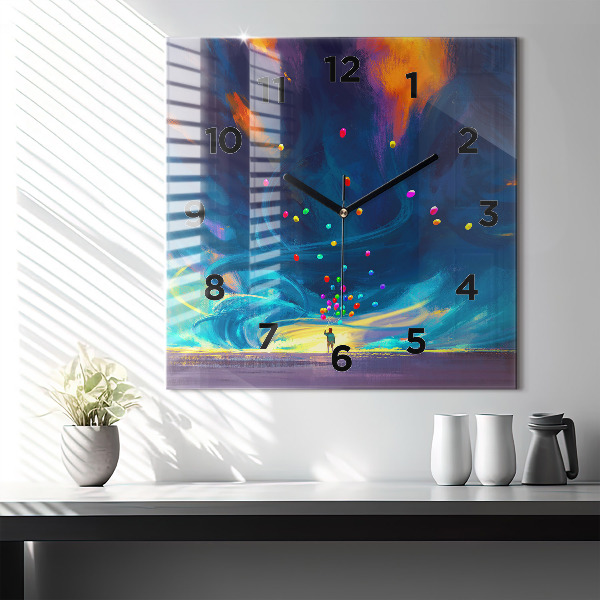 Orologio quadrato in vetro Bambino e palloncini