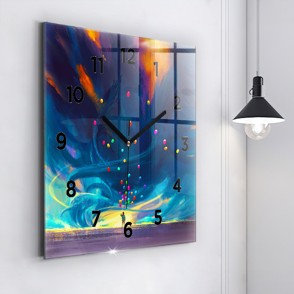Orologio quadrato in vetro Bambino e palloncini