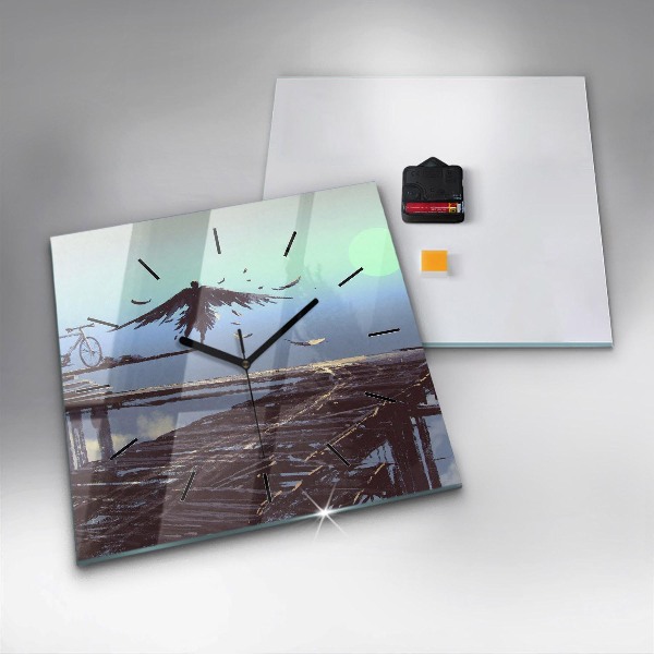 Orologio quadrato in vetro Angelo, Ponte e Bicicletta