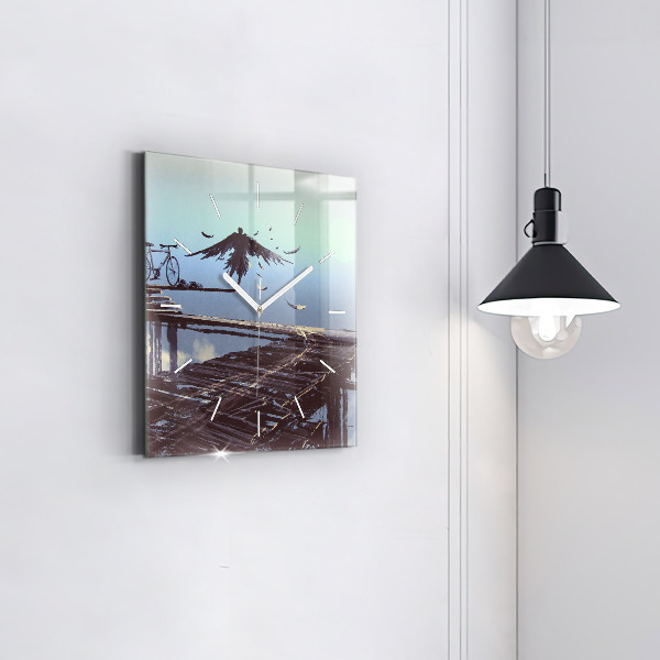 Orologio quadrato in vetro Angelo, Ponte e Bicicletta