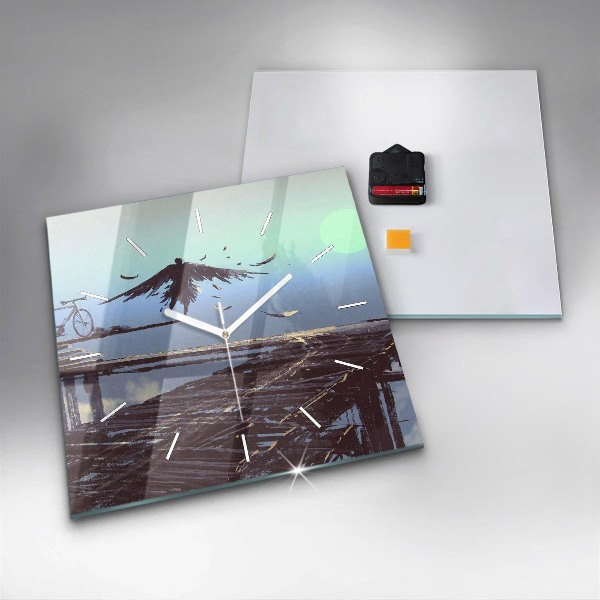 Orologio quadrato in vetro Angelo, Ponte e Bicicletta