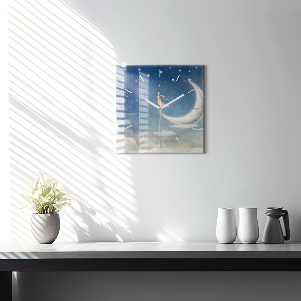 Orologio quadrato in vetro Ragazza sulla luna