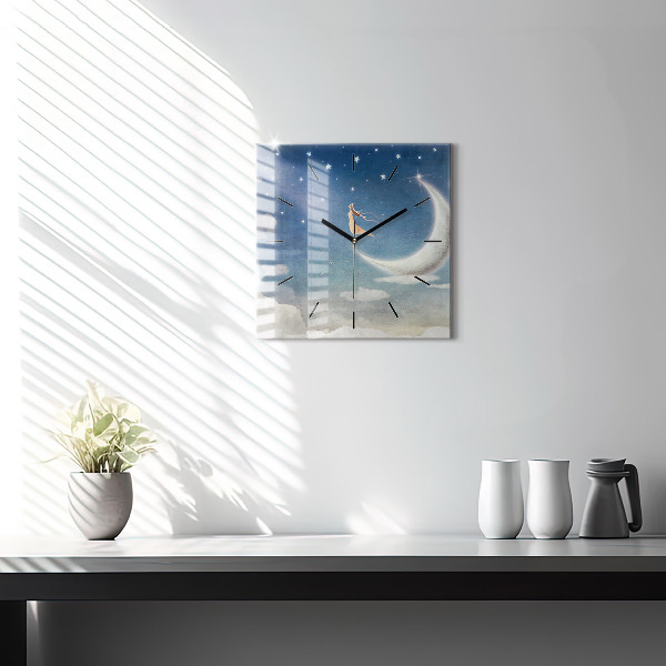 Orologio quadrato in vetro Ragazza sulla luna