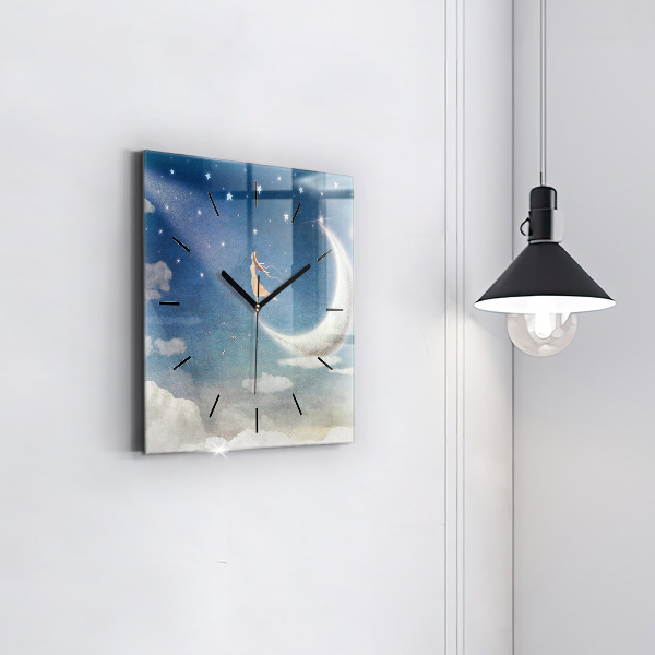 Orologio quadrato in vetro Ragazza sulla luna
