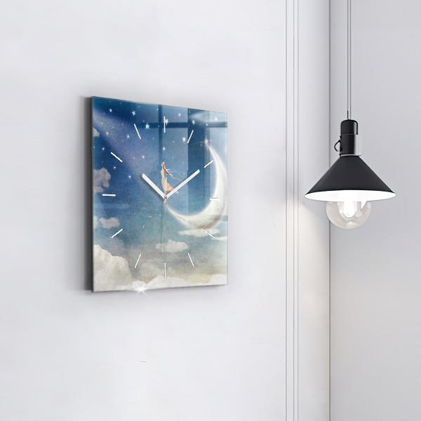 Orologio quadrato in vetro Ragazza sulla luna