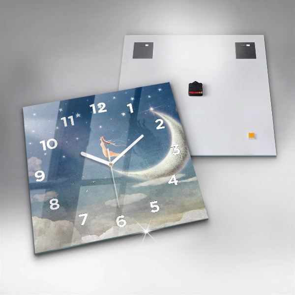 Orologio quadrato in vetro Ragazza sulla luna