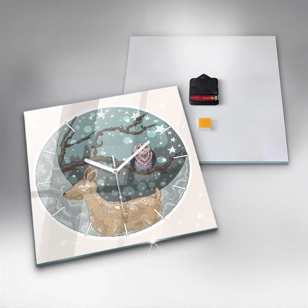 Orologio quadrato in vetro Animali notturni e la luna