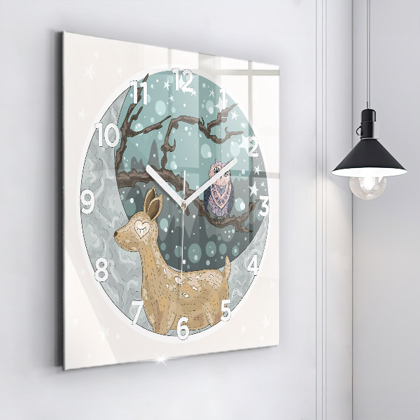 Orologio quadrato in vetro Animali notturni e la luna