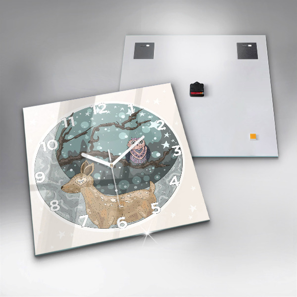 Orologio quadrato in vetro Animali notturni e la luna