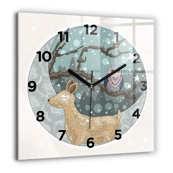 Orologio quadrato in vetro Animali notturni e la luna
