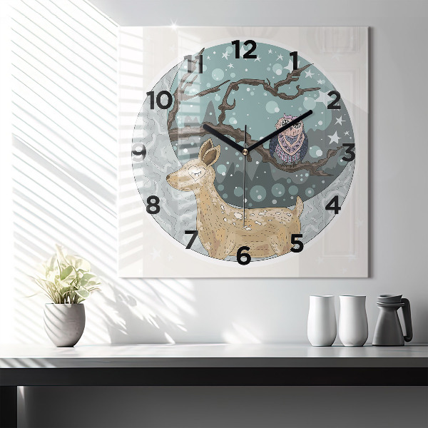 Orologio quadrato in vetro Animali notturni e la luna