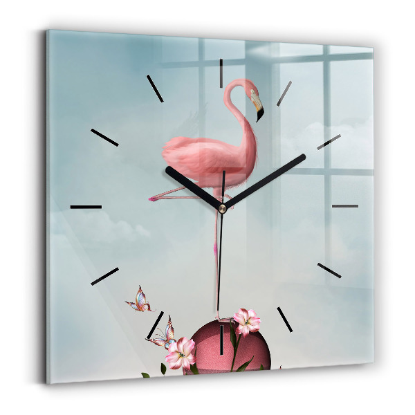 Orologio quadrato in vetro Fenicottero surreale