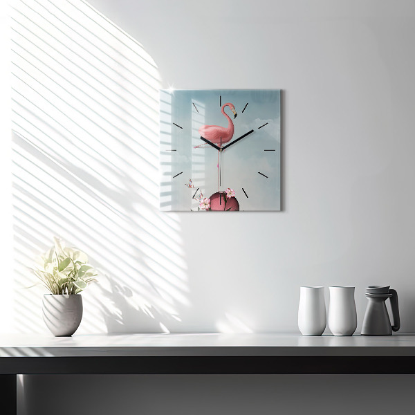 Orologio quadrato in vetro Fenicottero surreale